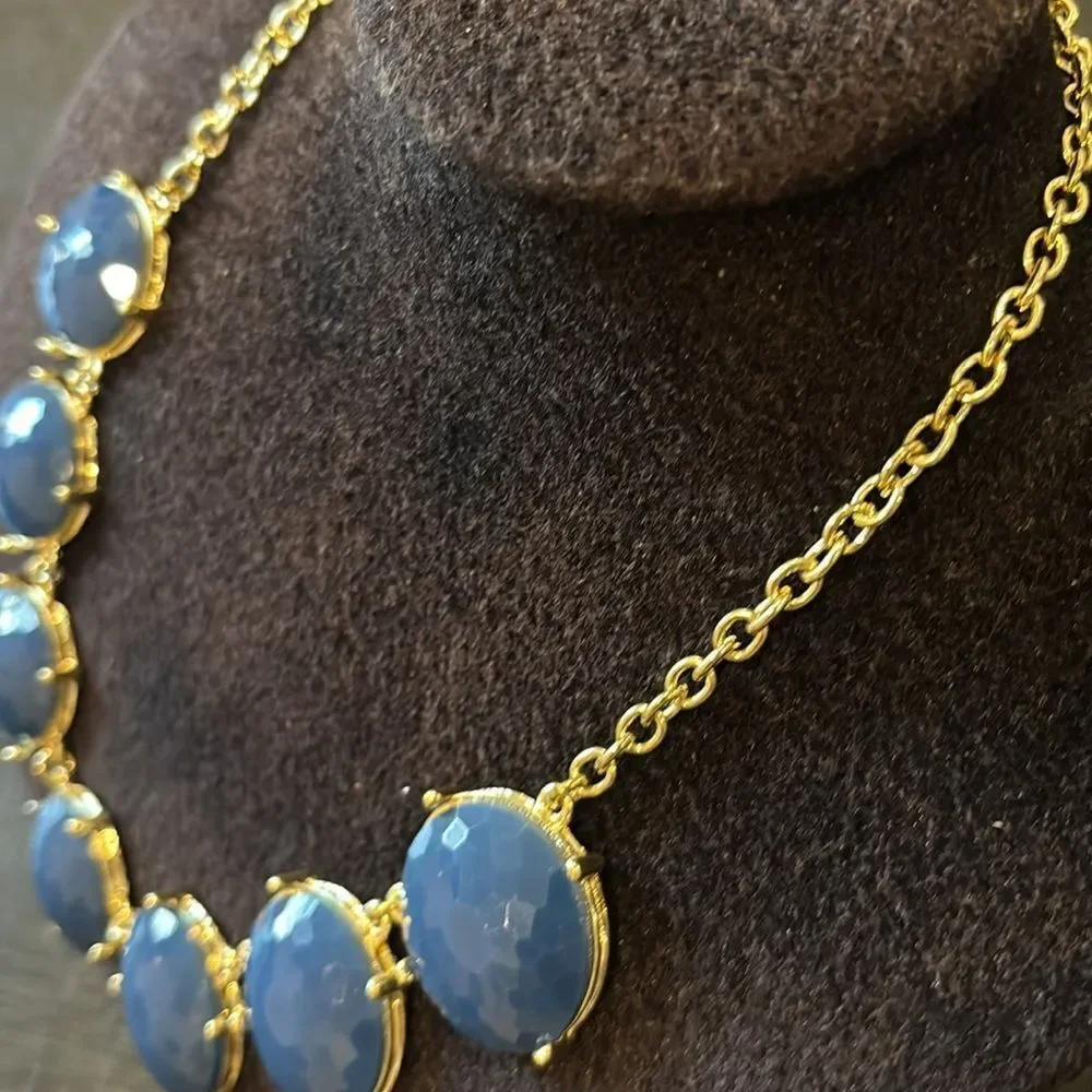 NWT Stormy Elegant Blue and Gold Faceted Statement Necklace​